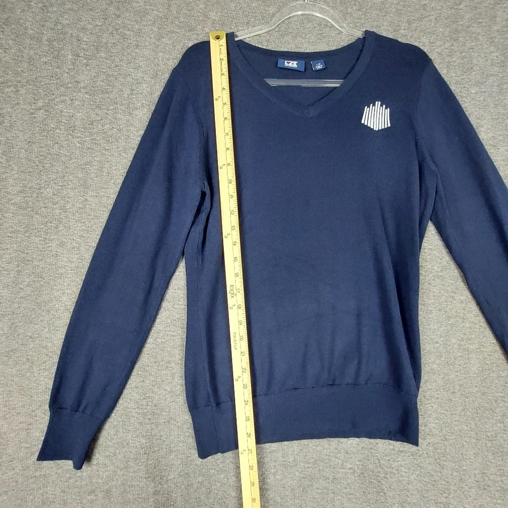 CUTTER & BUCK MENS NAVY BLUE LAKEMONT VNECK MERINO WOOL BLEND PREPPY SWEATER L